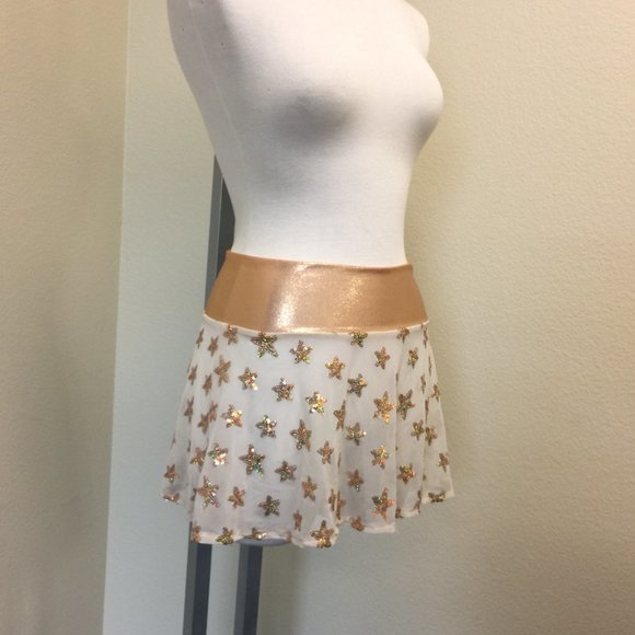 PRE LOVED - J Valentine Sequin Star Mesh Skirt- GLD/S - CHL084 - Picture 2 of 4